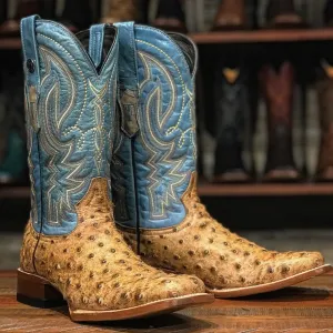 Tanner Mark Men's Cooper Print Ostrich Square Toe Boots Matte Rustic Orix TM205536