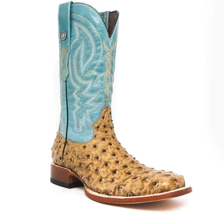 Tanner Mark Men's Cooper Print Ostrich Square Toe Boots Matte Rustic Orix TM205536