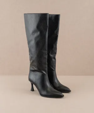 The Vanessa | Black Reptile Print Knee High Boot
