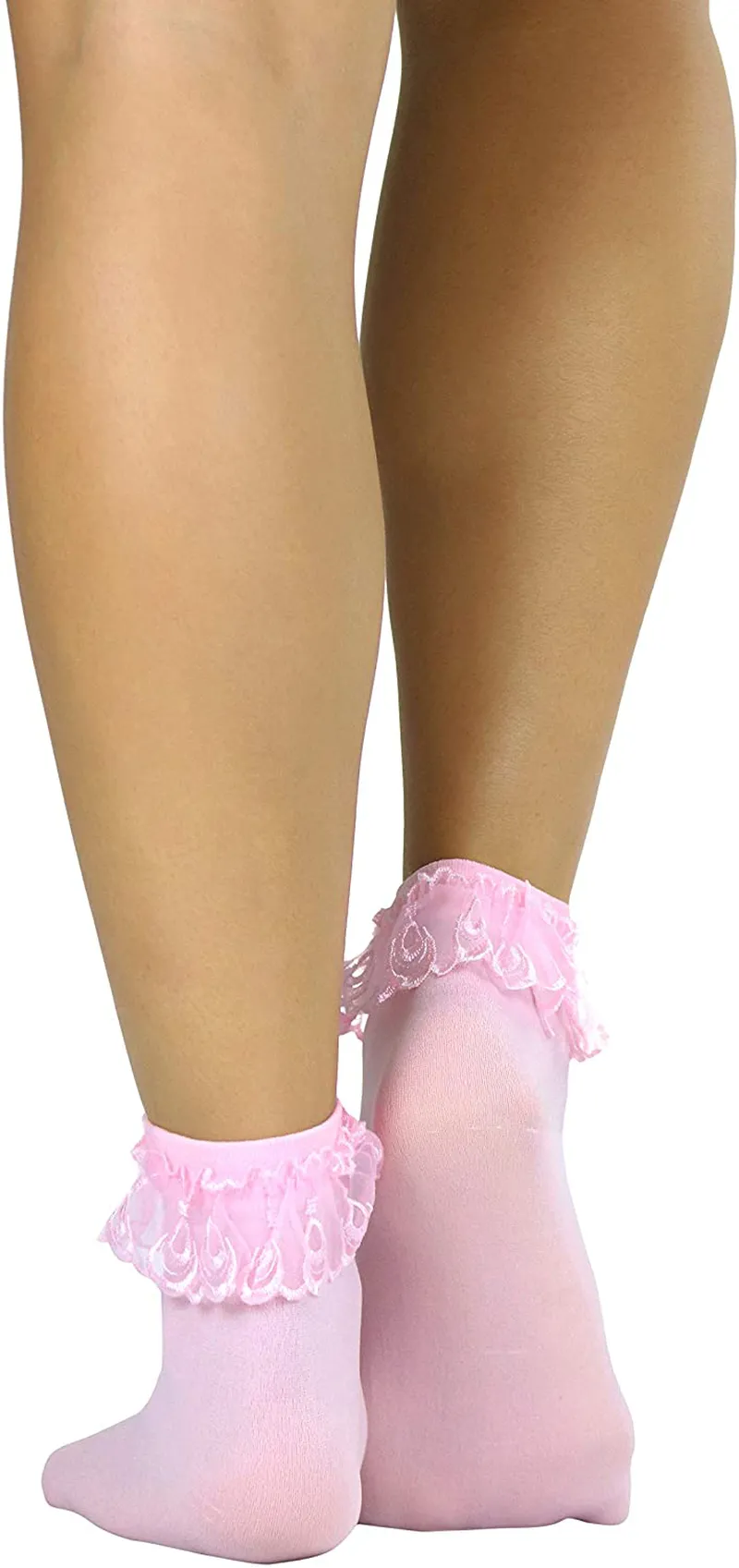 ToBeInStyle Women’s Beautiful Lace Ruffle Top Opaque Anklet Socks