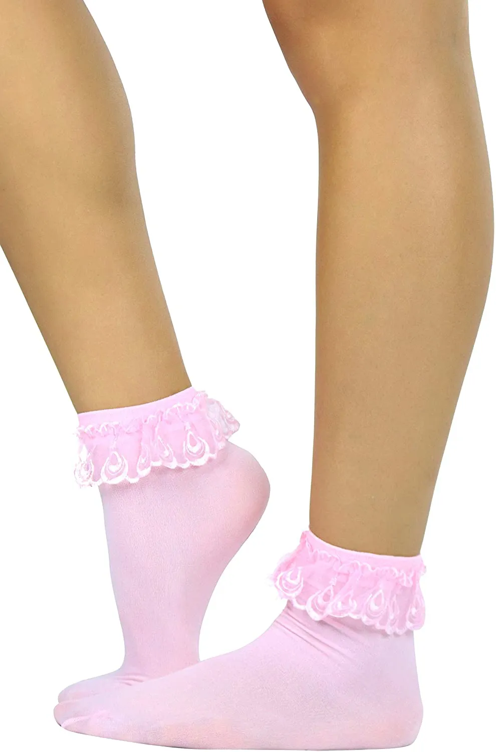 ToBeInStyle Women’s Beautiful Lace Ruffle Top Opaque Anklet Socks