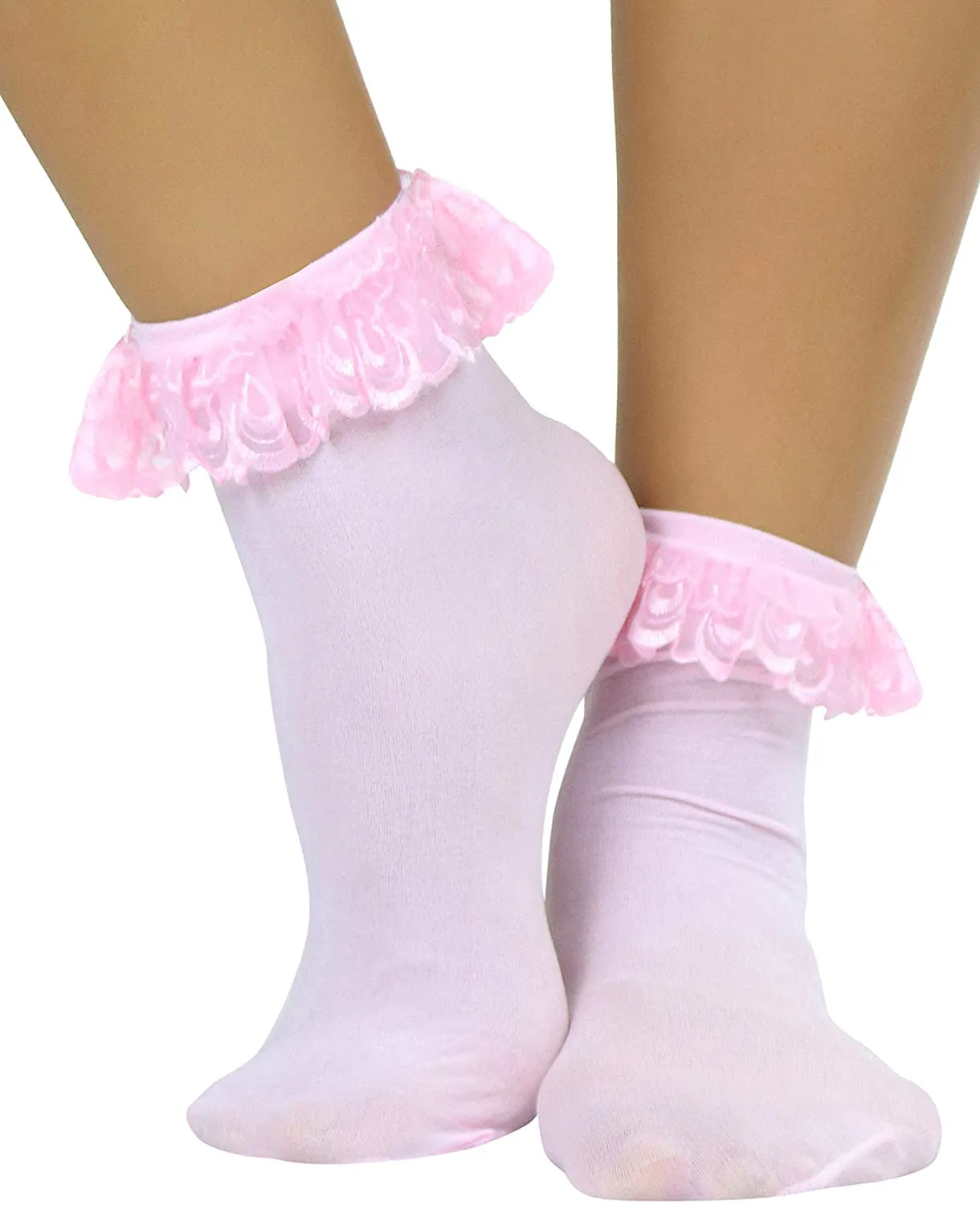 ToBeInStyle Women’s Beautiful Lace Ruffle Top Opaque Anklet Socks