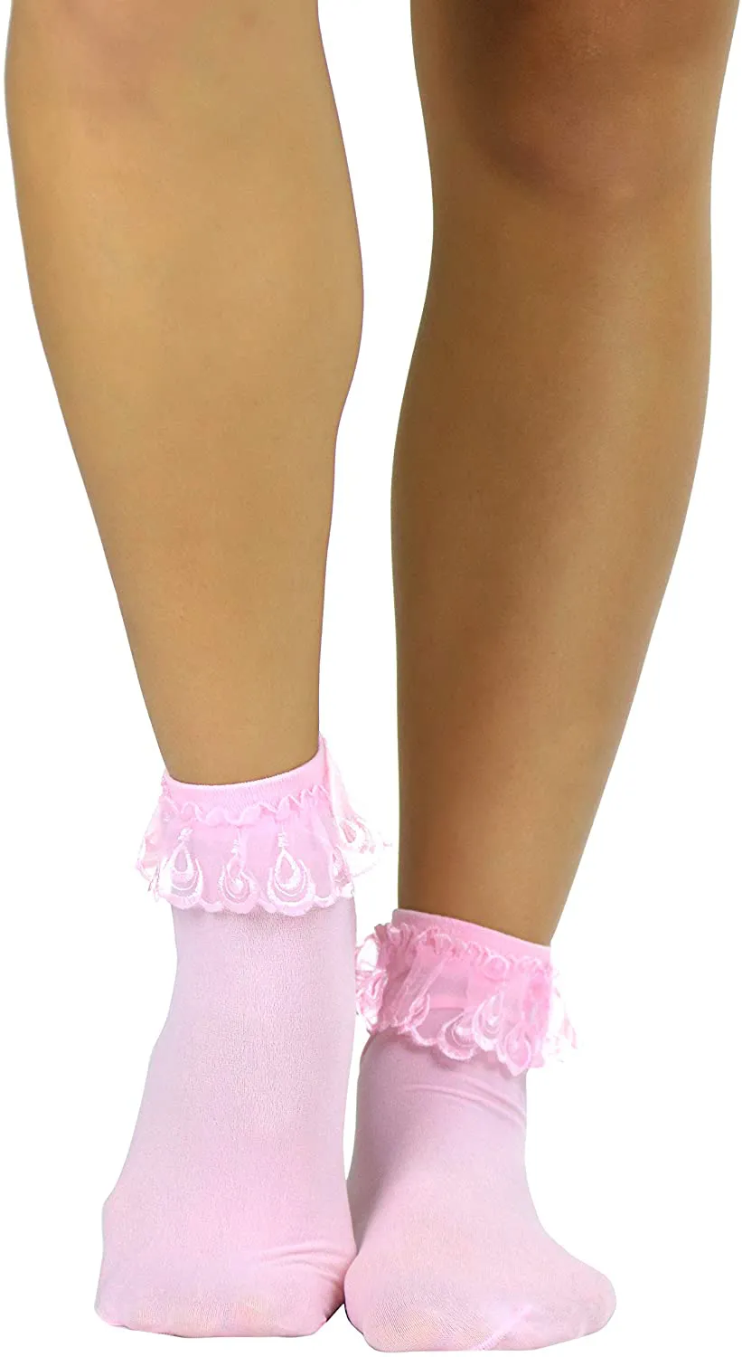 ToBeInStyle Women’s Beautiful Lace Ruffle Top Opaque Anklet Socks