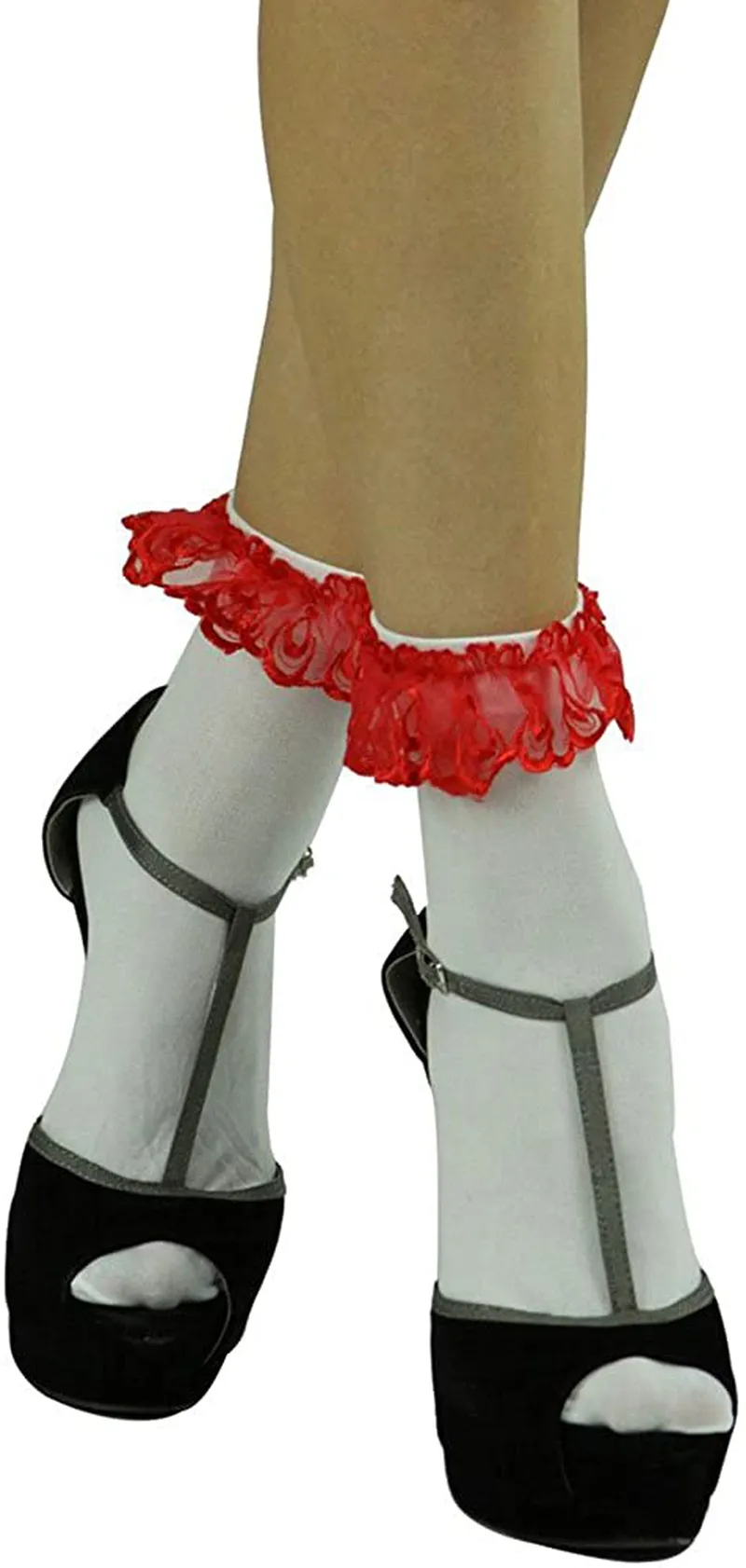 ToBeInStyle Women’s Beautiful Lace Ruffle Top Opaque Anklet Socks