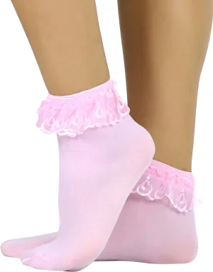 ToBeInStyle Women’s Beautiful Lace Ruffle Top Opaque Anklet Socks