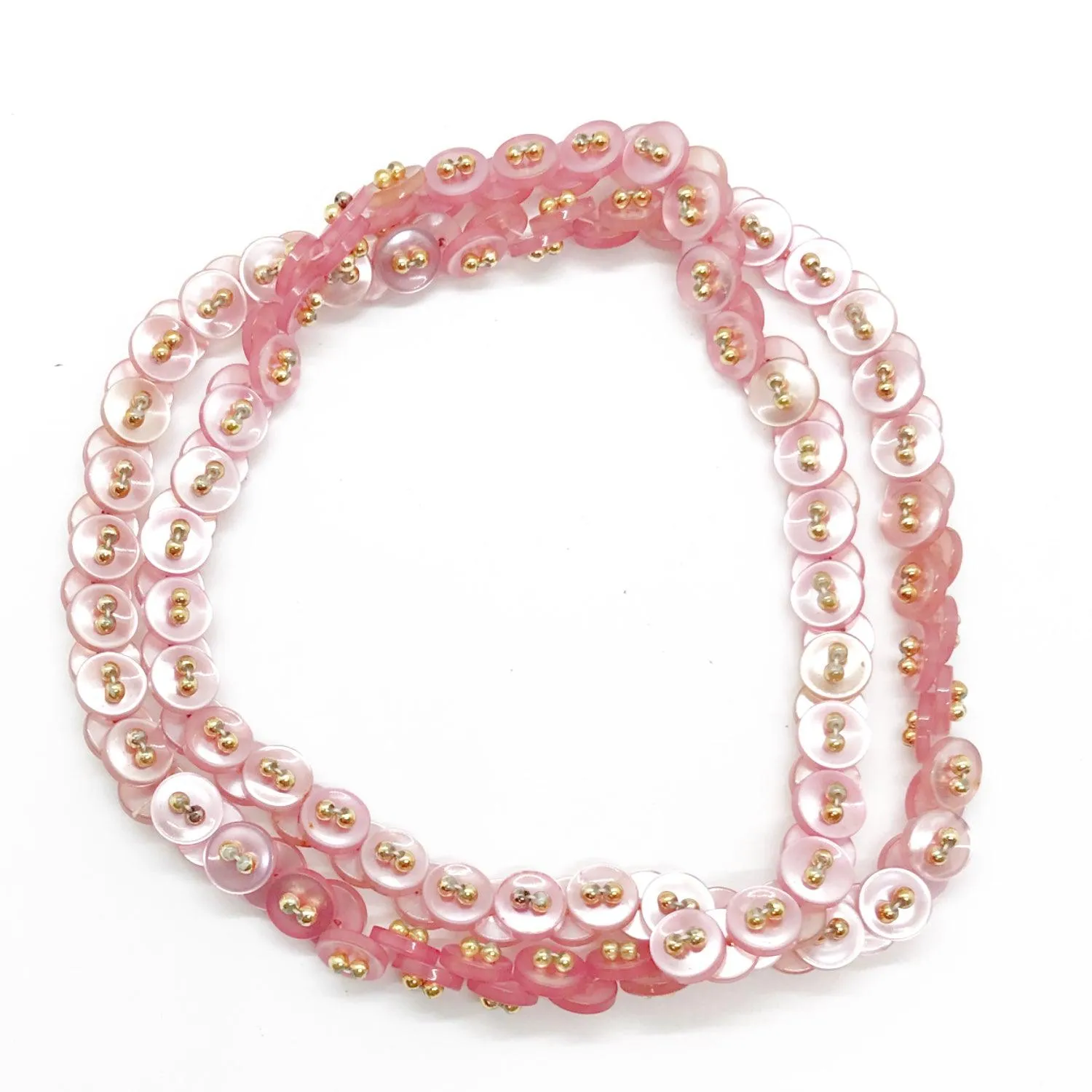 Vintage Hot Pink Button Necklace with Golden Bead Accents