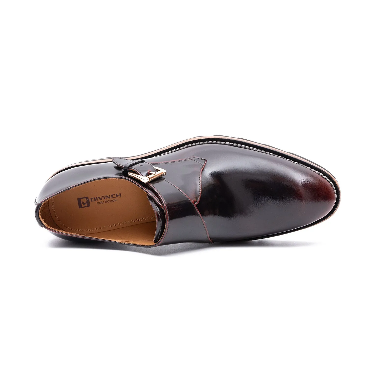Wine Red Leather Monk Strap Shoes with Chunky Soles