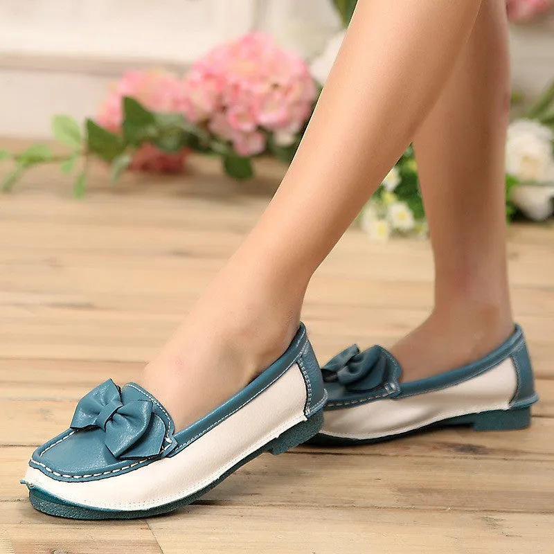 Women genuine leather shoes woman flat causal genuine leather loafer womens flats flexible boat shoes