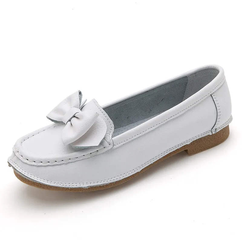 Women genuine leather shoes woman flat causal genuine leather loafer womens flats flexible boat shoes