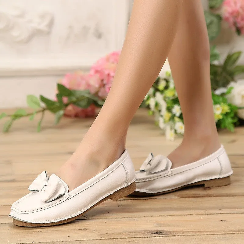 Women genuine leather shoes woman flat causal genuine leather loafer womens flats flexible boat shoes
