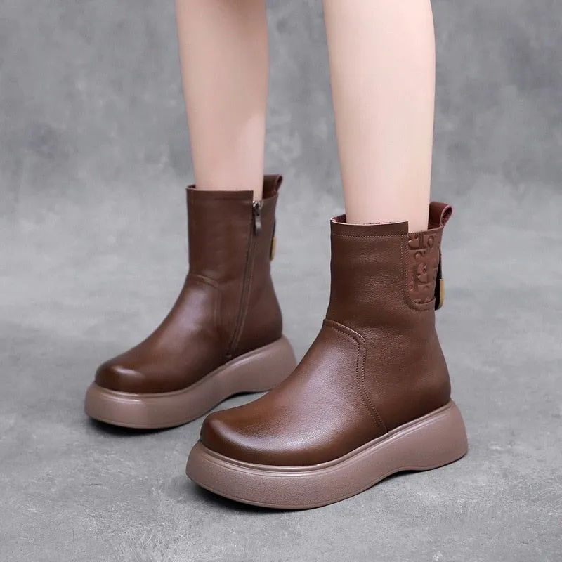 Women's Casual Shoes GCSPO42 - Stylish Leather Ankle Boots