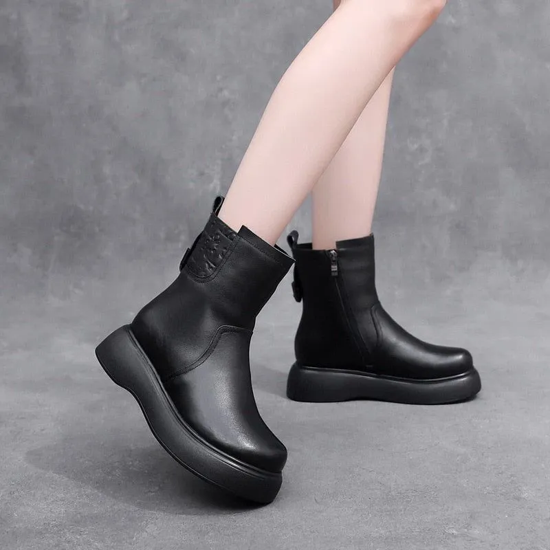 Women's Casual Shoes GCSPO42 - Stylish Leather Ankle Boots