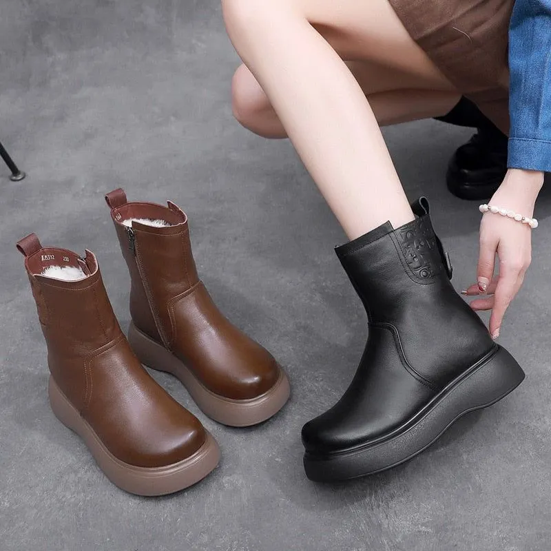 Women's Casual Shoes GCSPO42 - Stylish Leather Ankle Boots