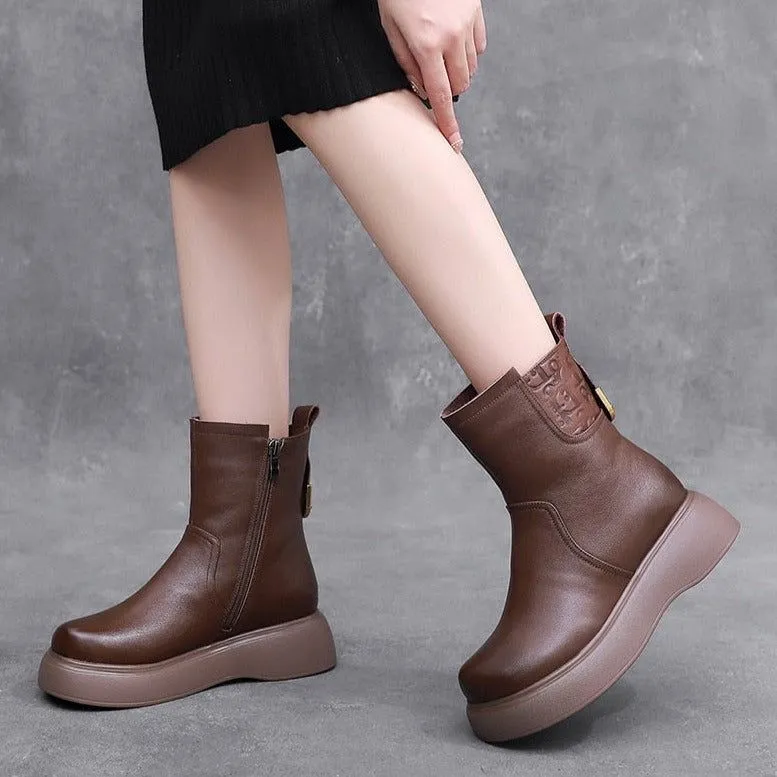 Women's Casual Shoes GCSPO42 - Stylish Leather Ankle Boots
