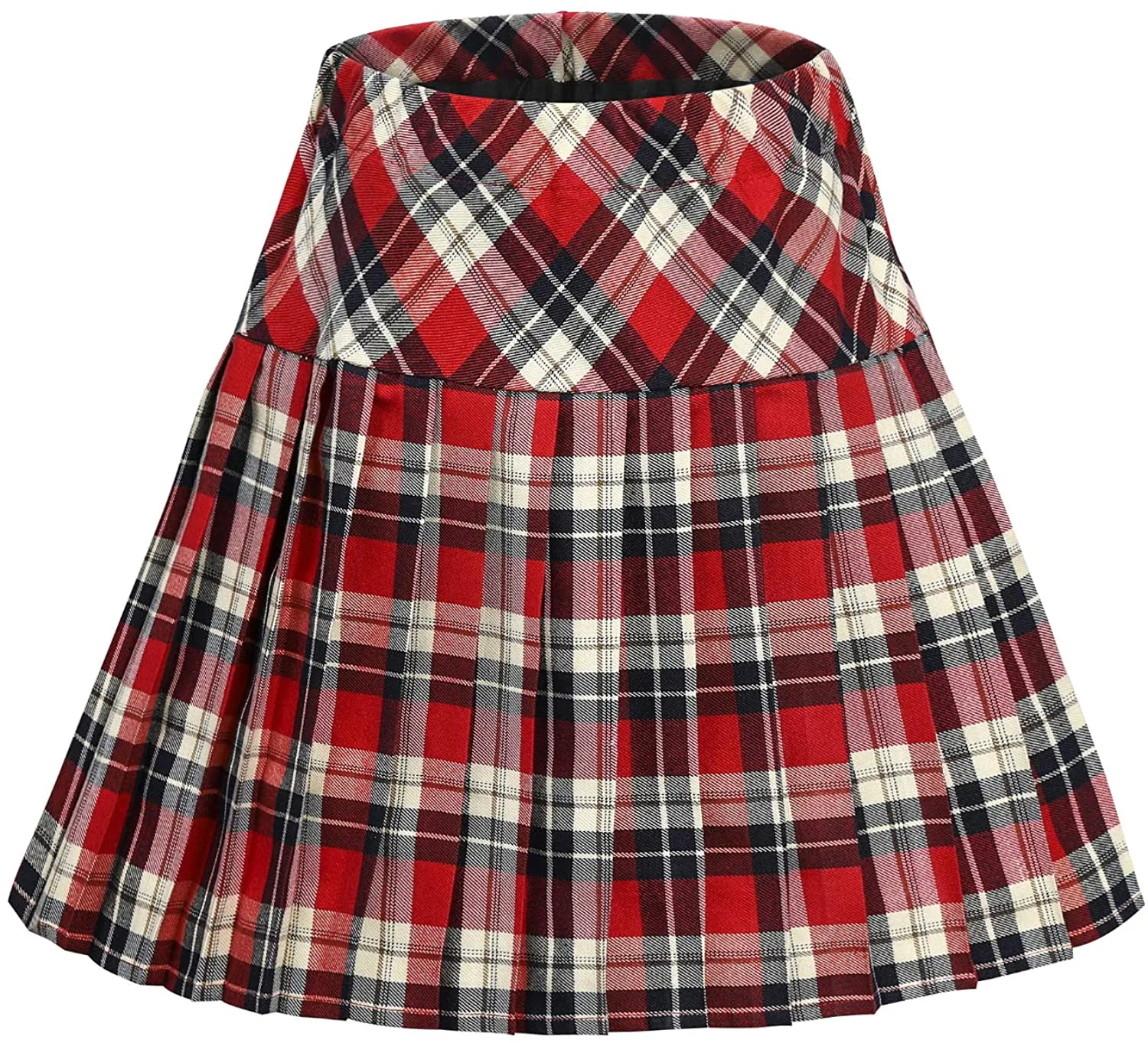 Women's Elastic Waist Plaid Pleated Skirt Tartan Skater School Uniform Mini Skirts