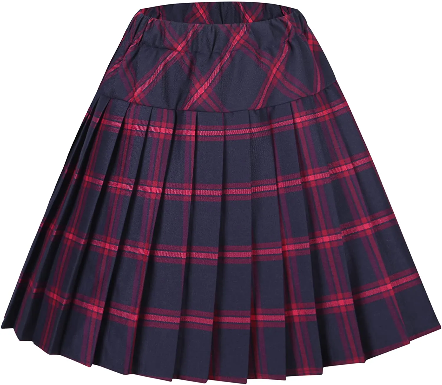Women's Elastic Waist Plaid Pleated Skirt Tartan Skater School Uniform Mini Skirts