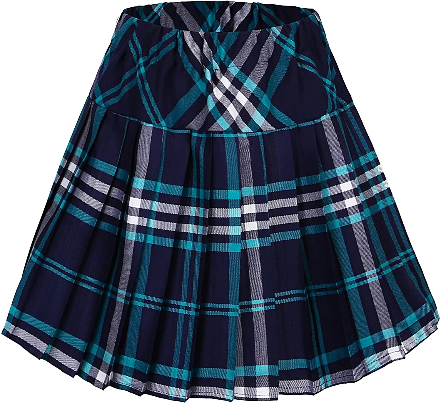 Women's Elastic Waist Plaid Pleated Skirt Tartan Skater School Uniform Mini Skirts
