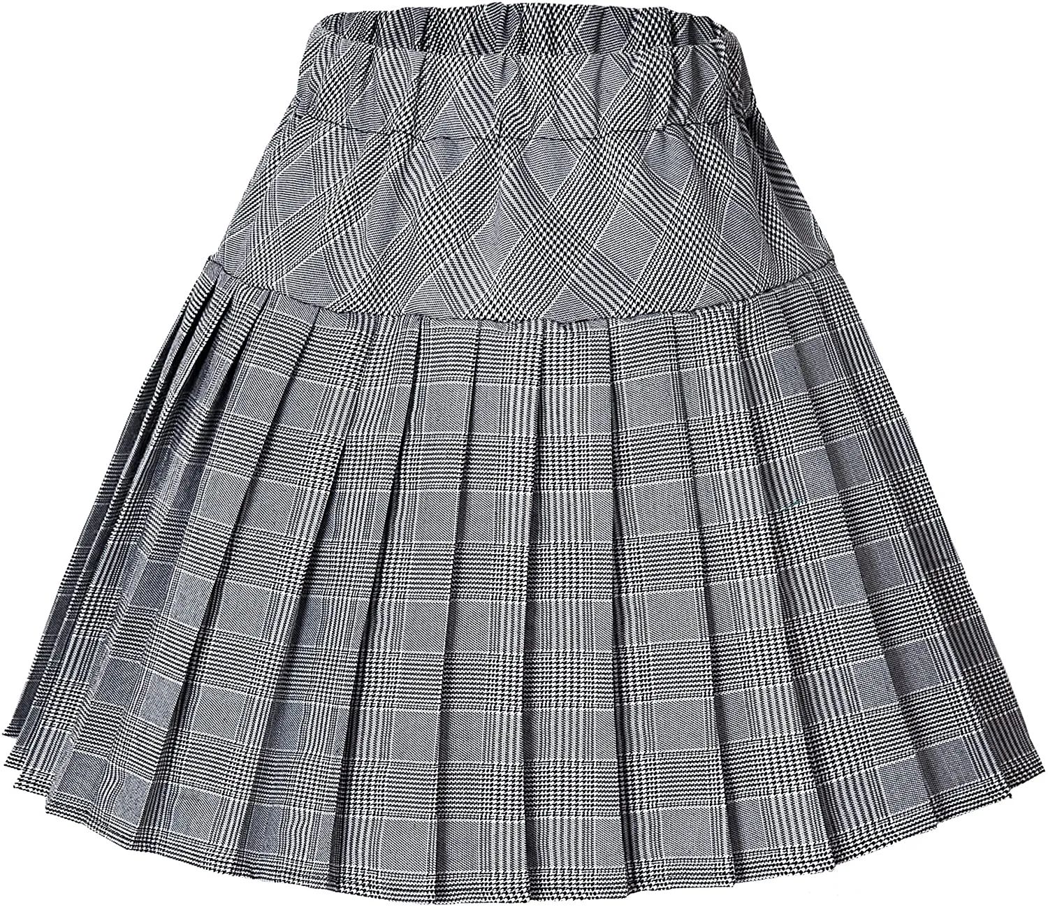 Women's Elastic Waist Plaid Pleated Skirt Tartan Skater School Uniform Mini Skirts