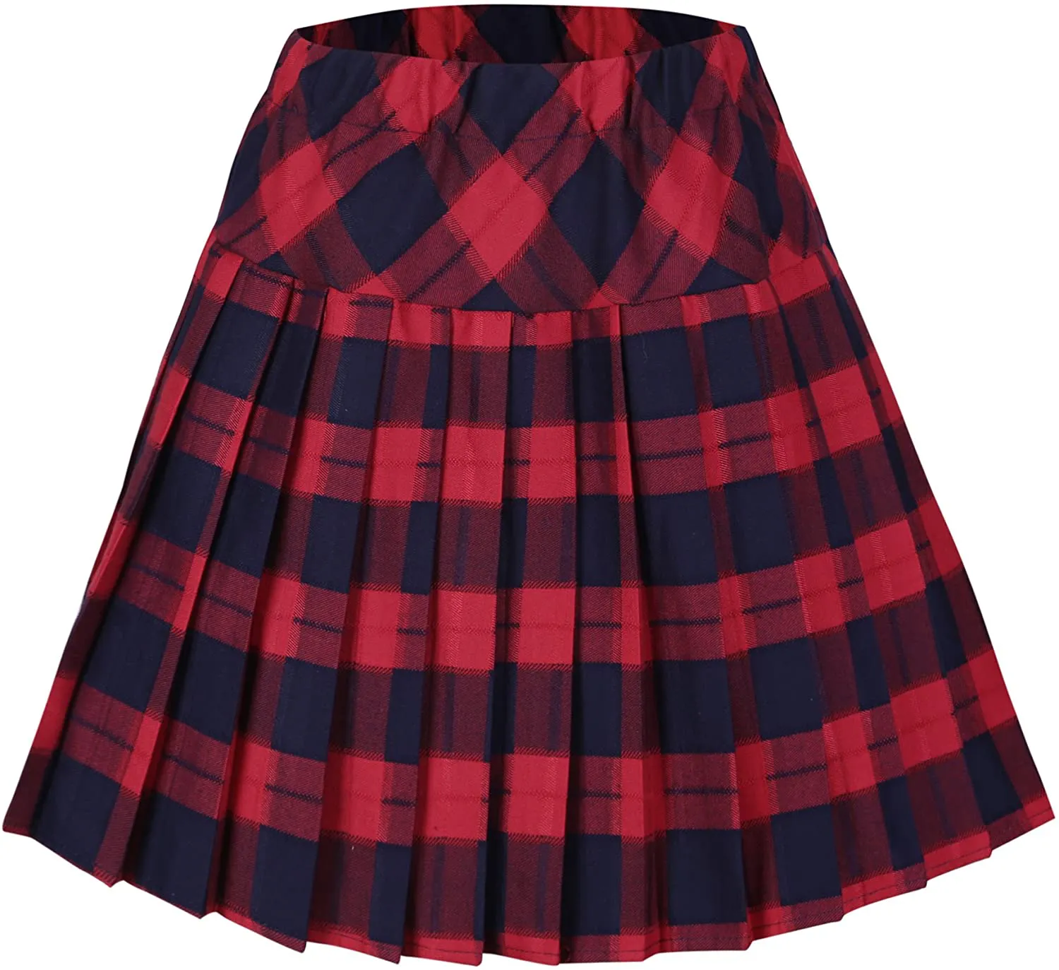 Women's Elastic Waist Plaid Pleated Skirt Tartan Skater School Uniform Mini Skirts