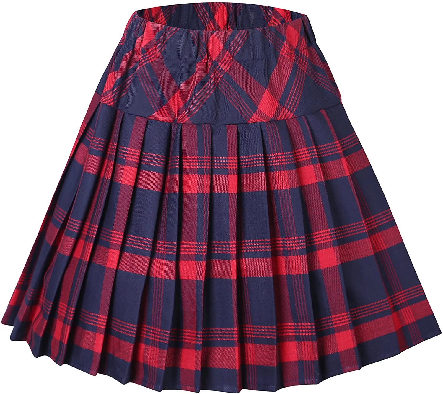 Women's Elastic Waist Plaid Pleated Skirt Tartan Skater School Uniform Mini Skirts