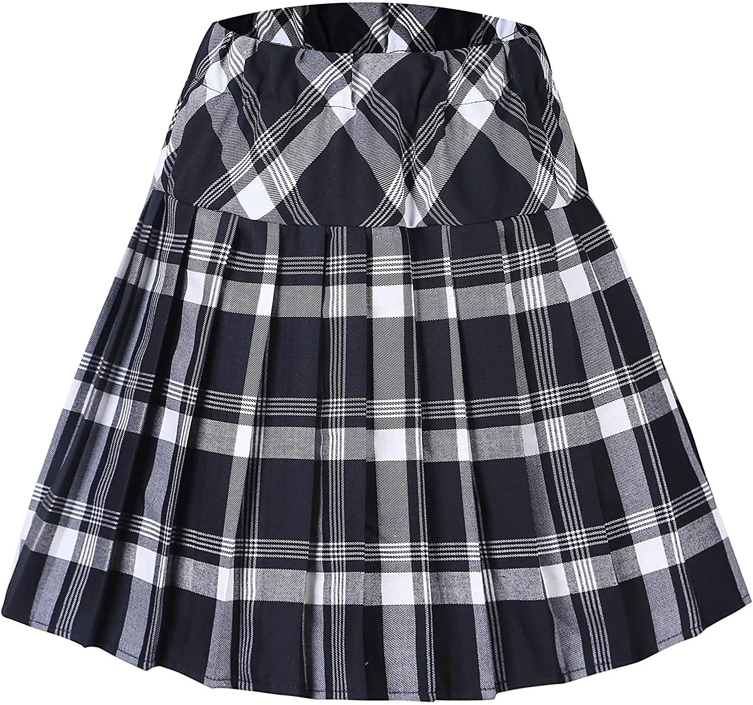 Women's Elastic Waist Plaid Pleated Skirt Tartan Skater School Uniform Mini Skirts