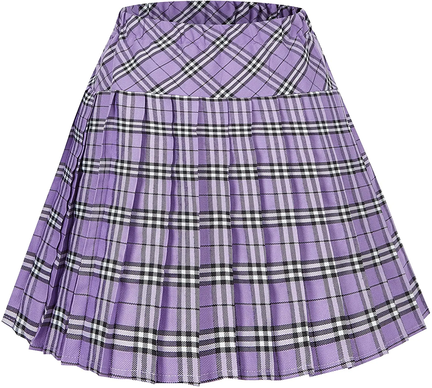 Women's Elastic Waist Plaid Pleated Skirt Tartan Skater School Uniform Mini Skirts