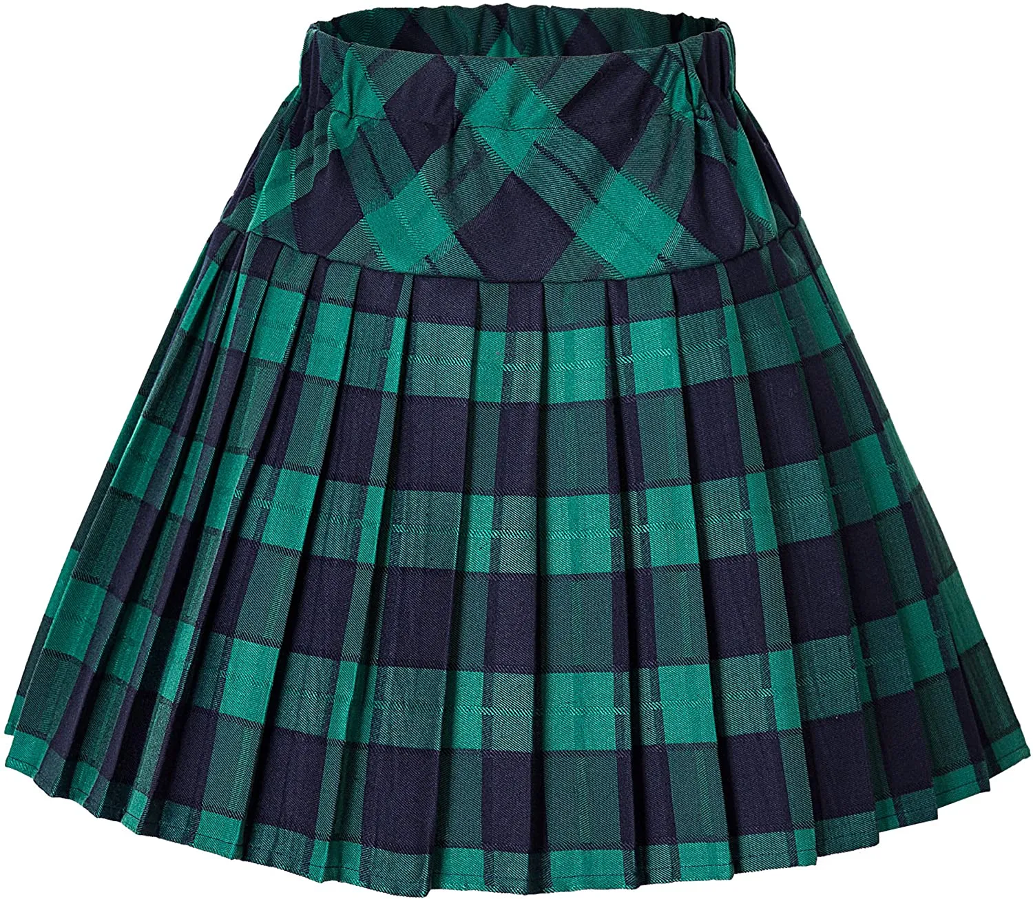 Women's Elastic Waist Plaid Pleated Skirt Tartan Skater School Uniform Mini Skirts