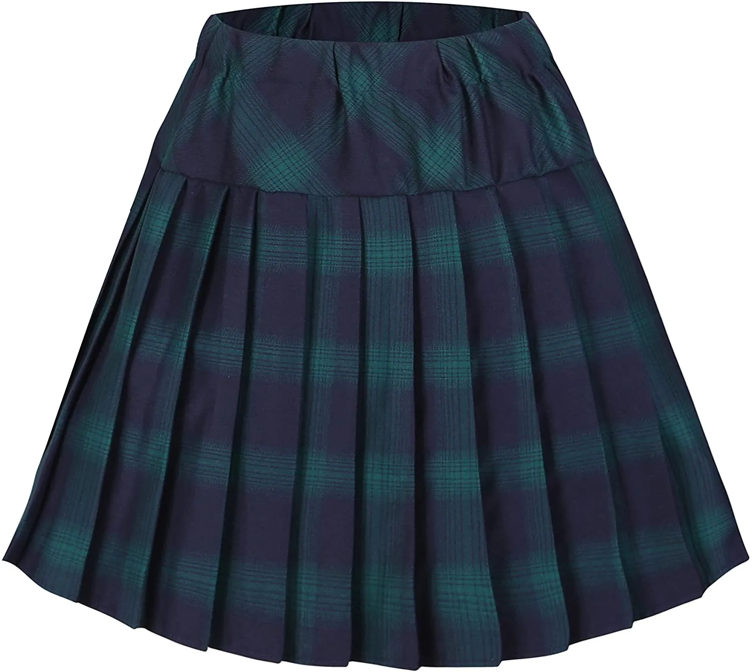 Women's Elastic Waist Plaid Pleated Skirt Tartan Skater School Uniform Mini Skirts