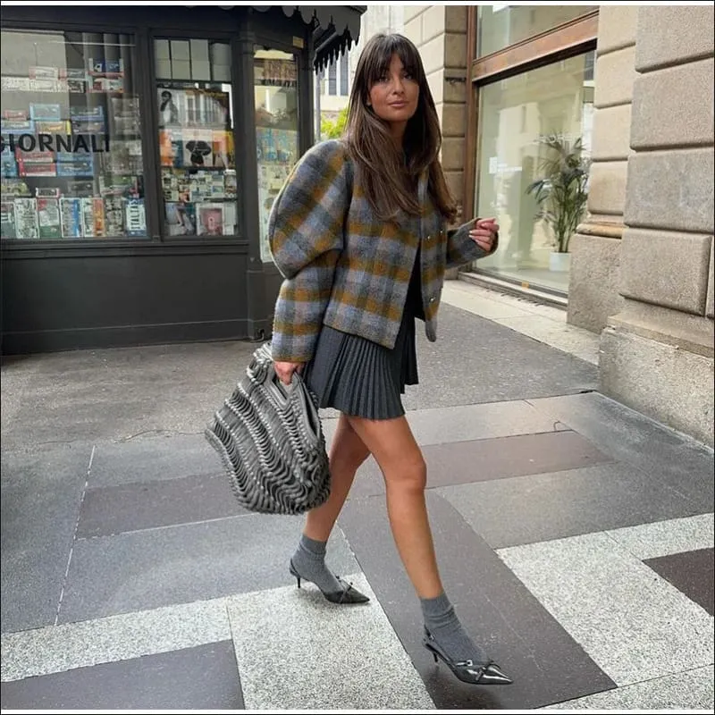 Women's Elegant Retro Wool Plaid Double Breasted Jacket