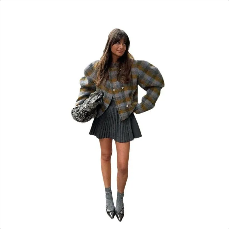 Women's Elegant Retro Wool Plaid Double Breasted Jacket