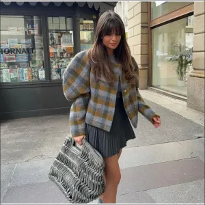 Women's Elegant Retro Wool Plaid Double Breasted Jacket