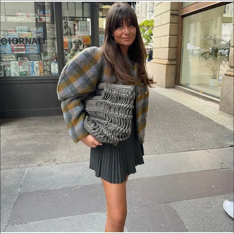 Women's Elegant Retro Wool Plaid Double Breasted Jacket