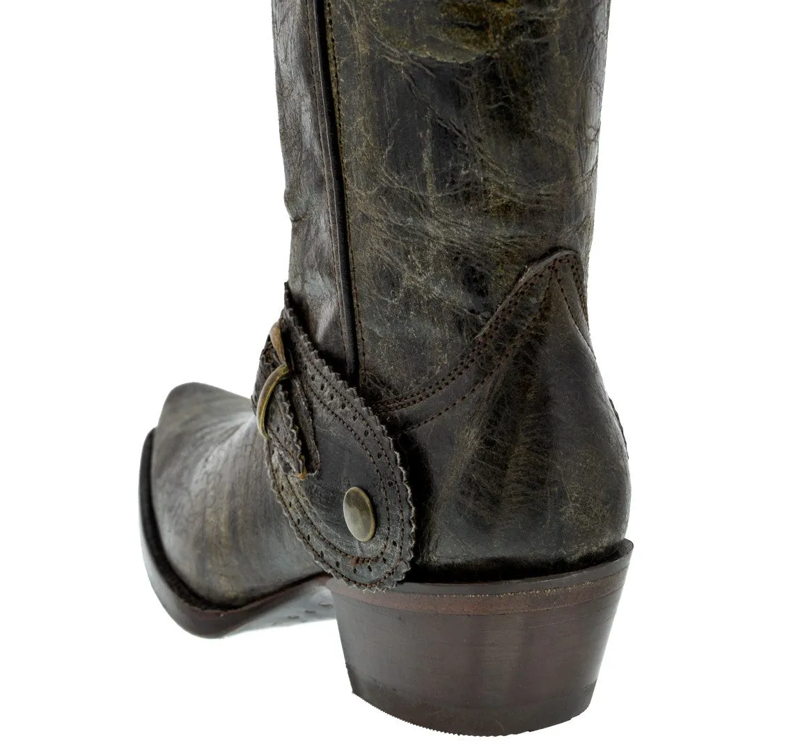 Womens Hayek Brown Leather Cowboy Boots Studded - Snip Toe