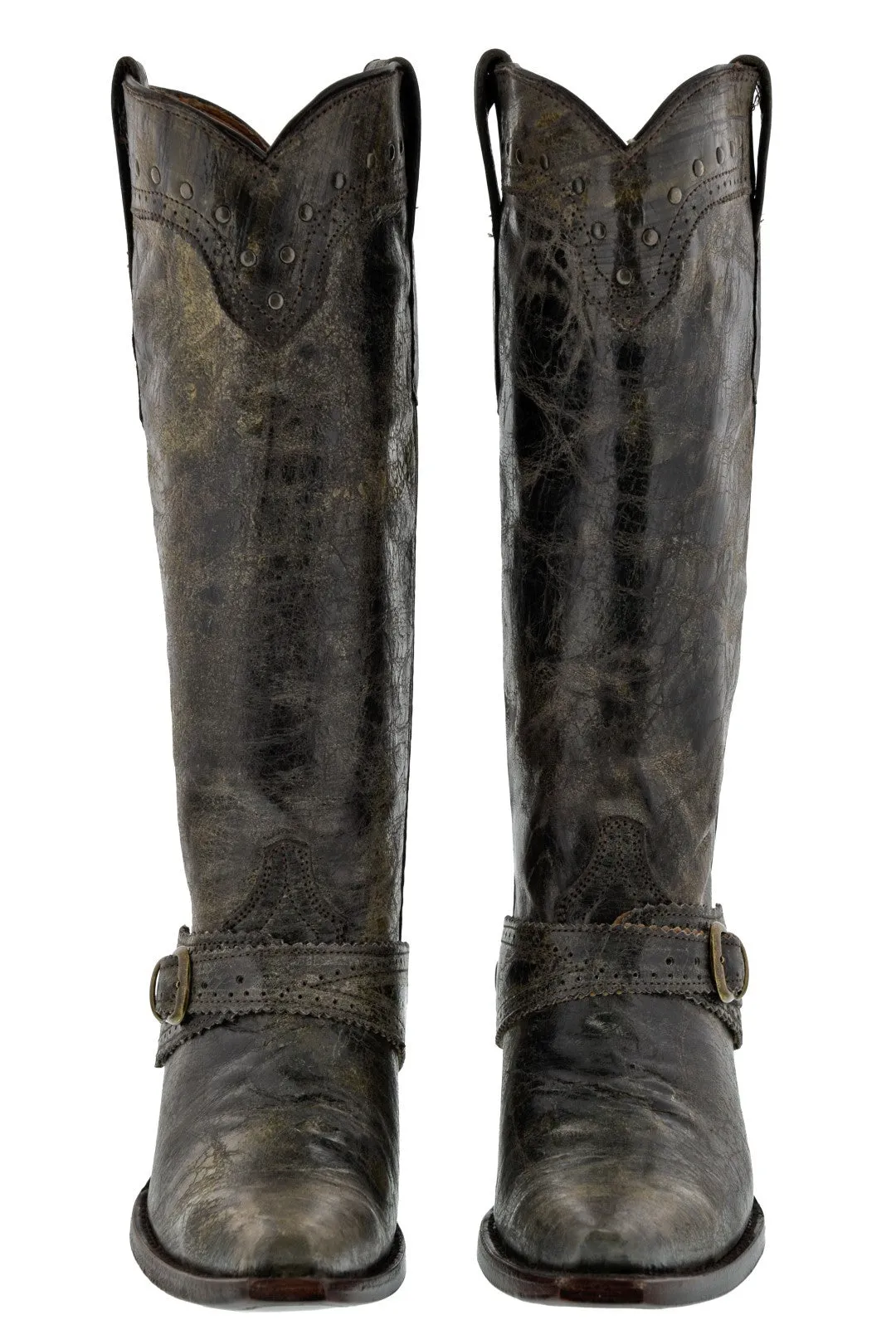 Womens Hayek Brown Leather Cowboy Boots Studded - Snip Toe