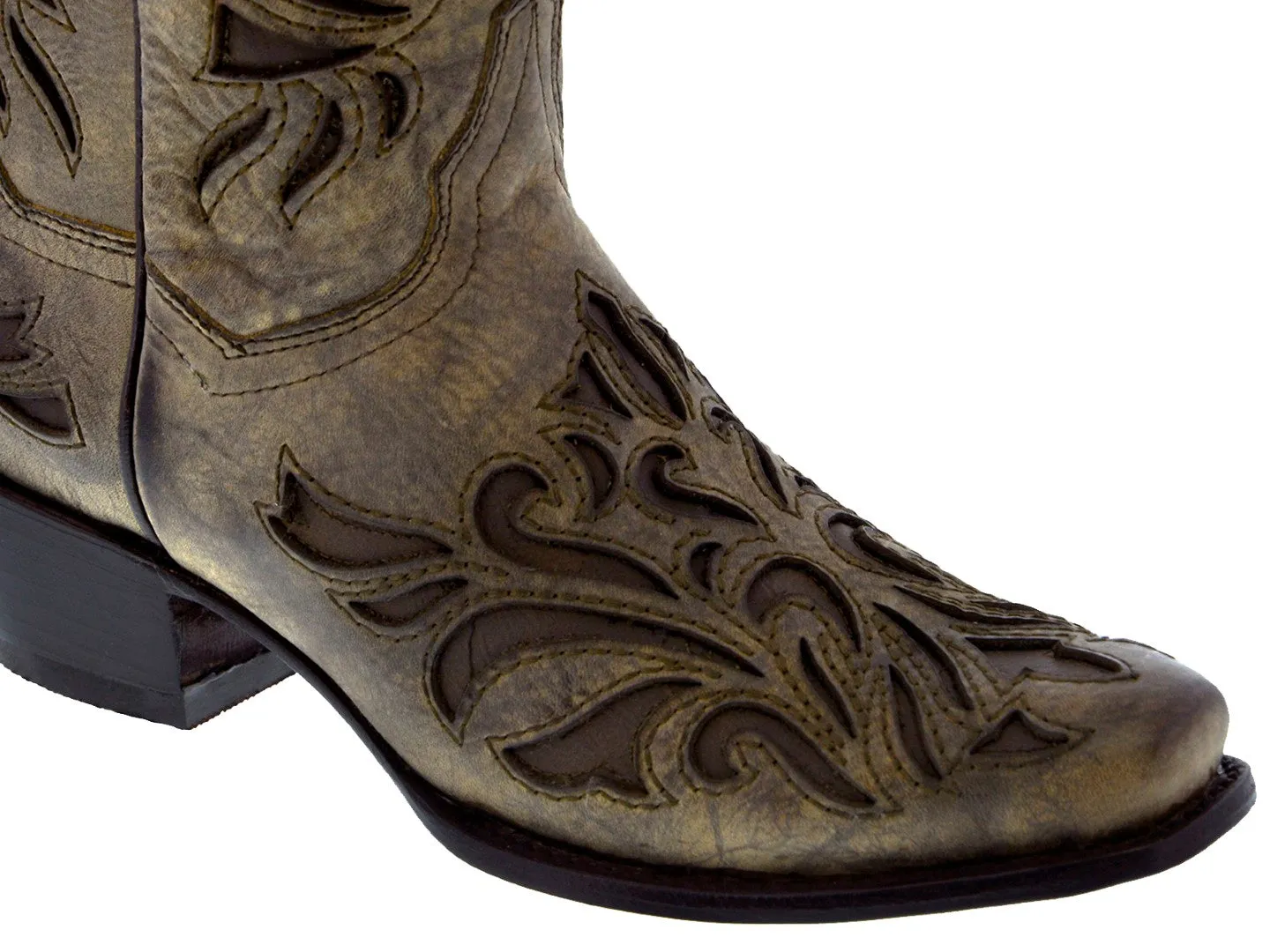 Womens Mystic Brown Leather Cowboy Boots - Square Toe