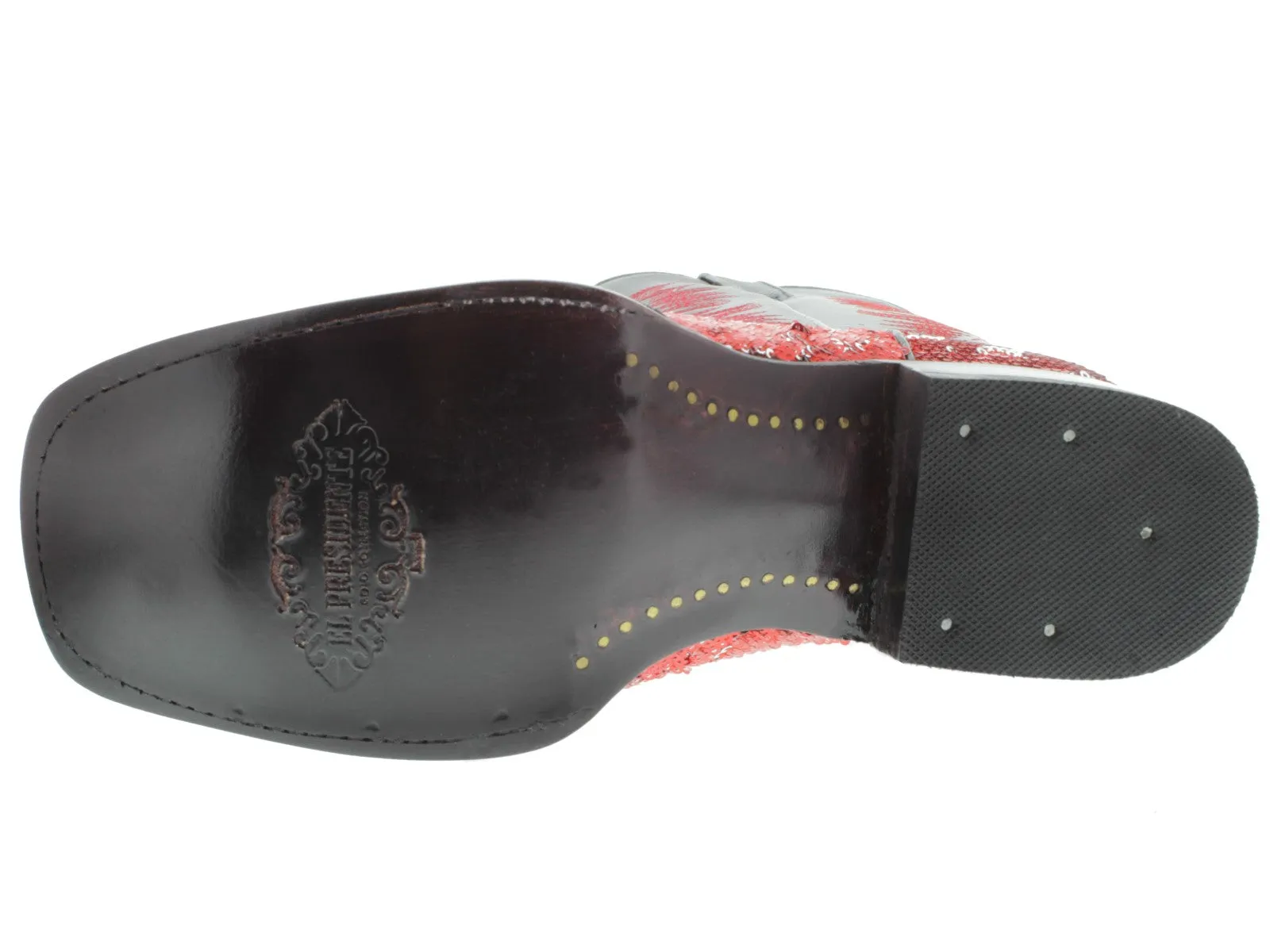 Women's Red Sequins Western Rodeo Cowboy Boots Square Toe