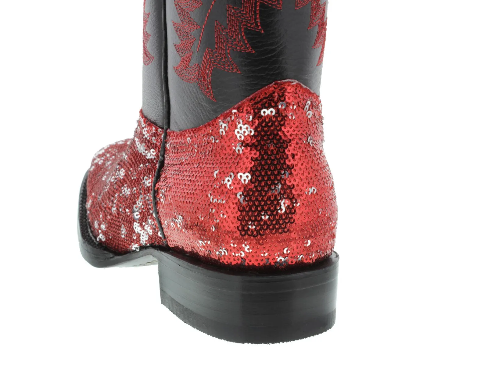Women's Red Sequins Western Rodeo Cowboy Boots Square Toe