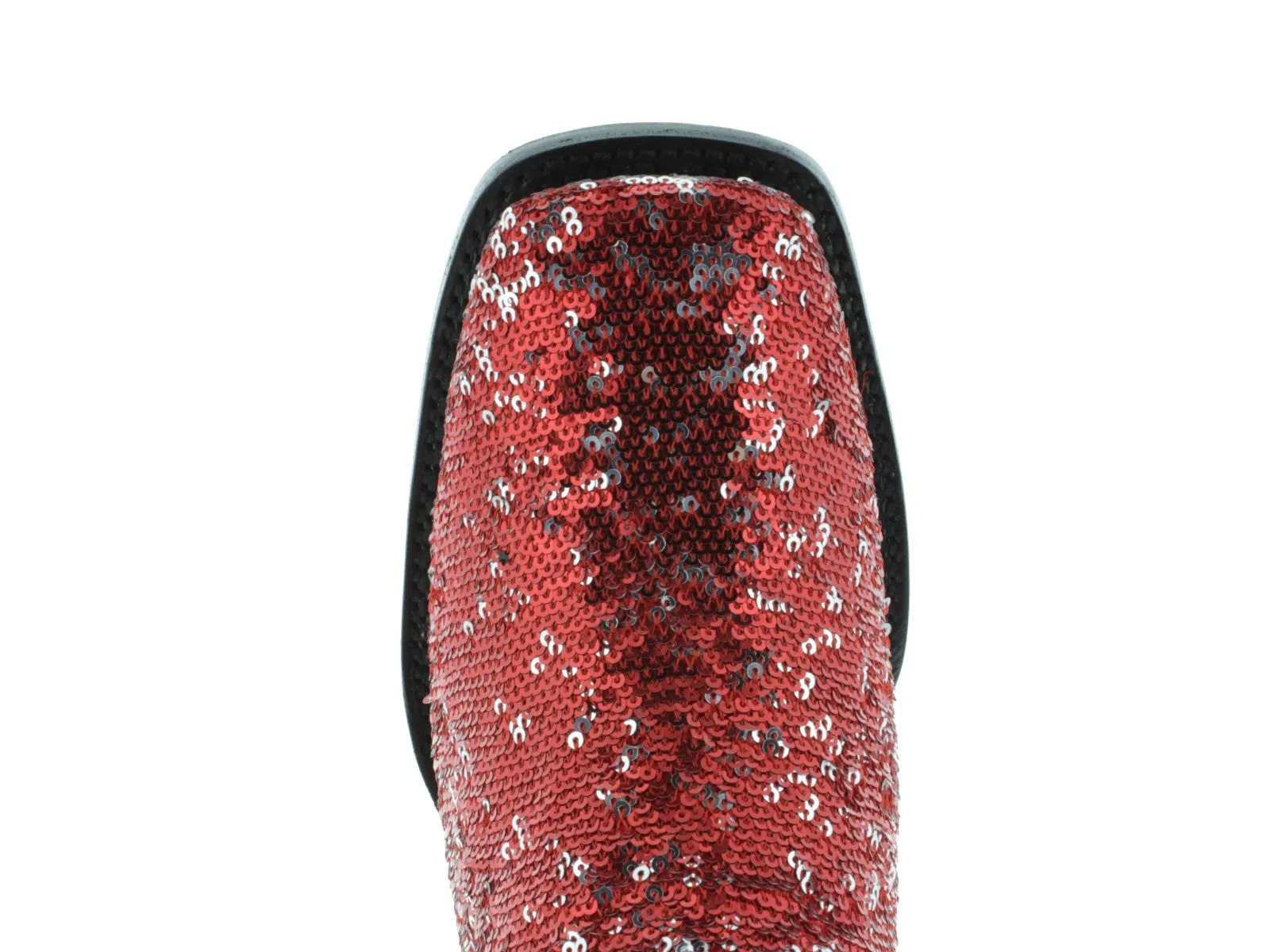 Women's Red Sequins Western Rodeo Cowboy Boots Square Toe