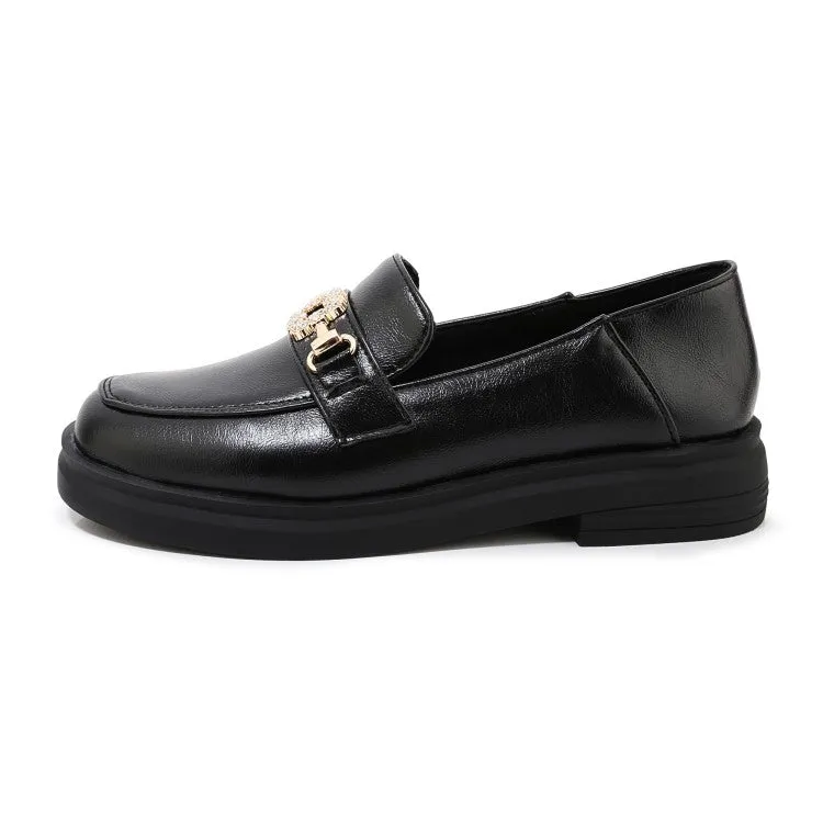 Women's Solid Color Rhinestone Metal Decor Slip on Flats Shoes